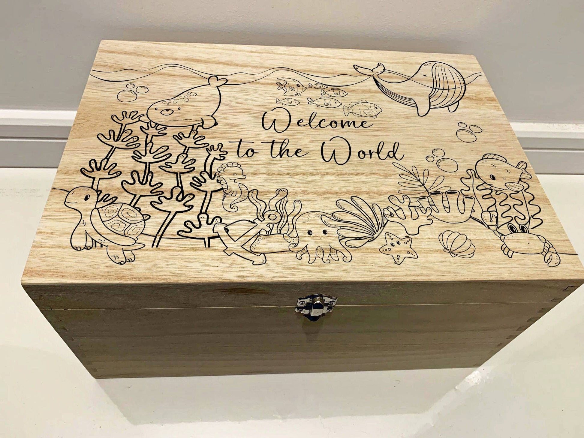 {product_vendor} | Personalised Baby Keepsake Box with Under the Sea animals