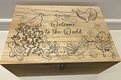 {product_vendor} | Personalised Baby Keepsake Box with Under the Sea animals