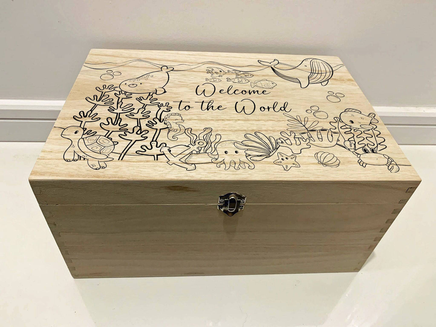 {product_vendor} | Personalised Baby Keepsake Box with Under the Sea animals