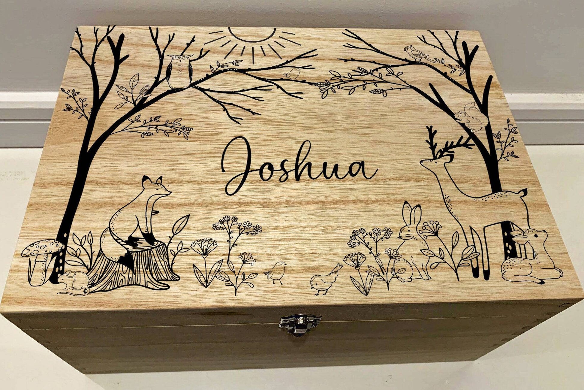 {product_vendor} | Personalised Baby Keepsake Box with Woodland Animals