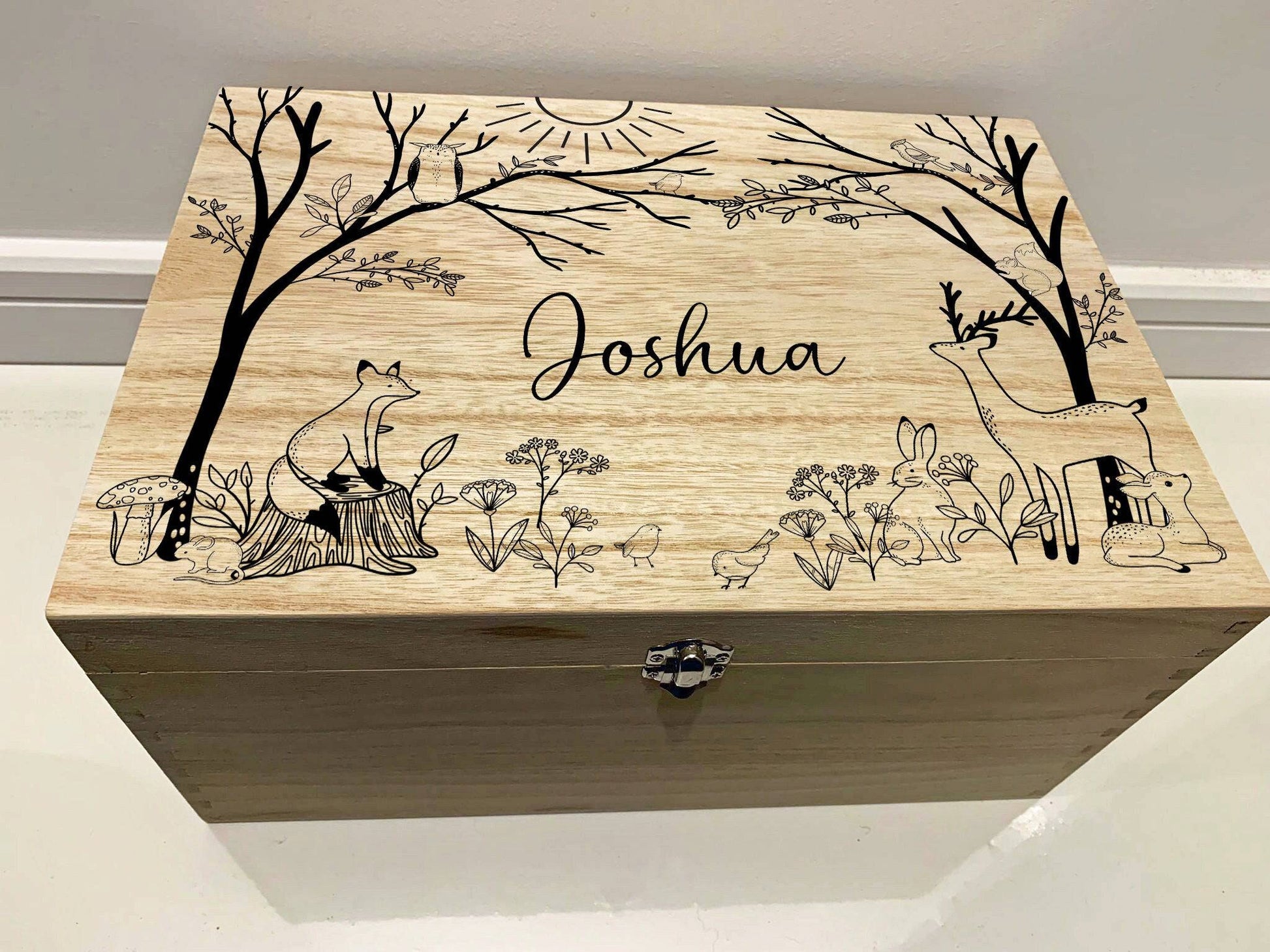 {product_vendor} | Personalised Baby Keepsake Box with Woodland Animals