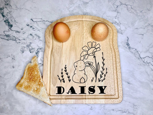 Personalised Dippy Egg Board with Bunny and Flower - Resplendent Aurora