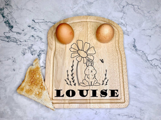 Personalised Dippy Egg Board with Easter Bunny and Flowers - Resplendent Aurora