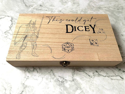 Personalised DnD Dice Box for a Knight or Fighter - Resplendent Aurora