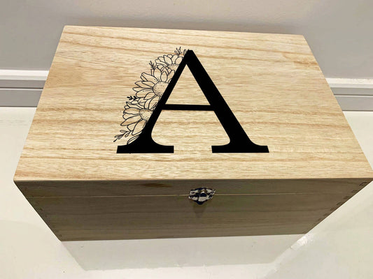 {product_vendor} | Personalised Keepsake Box with Initial and Sunflowers