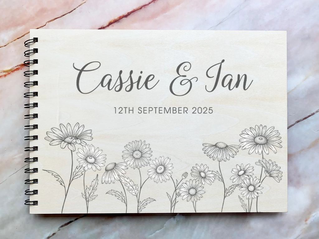 Personalised Wedding Guest Book with Daisies - Resplendent Aurora