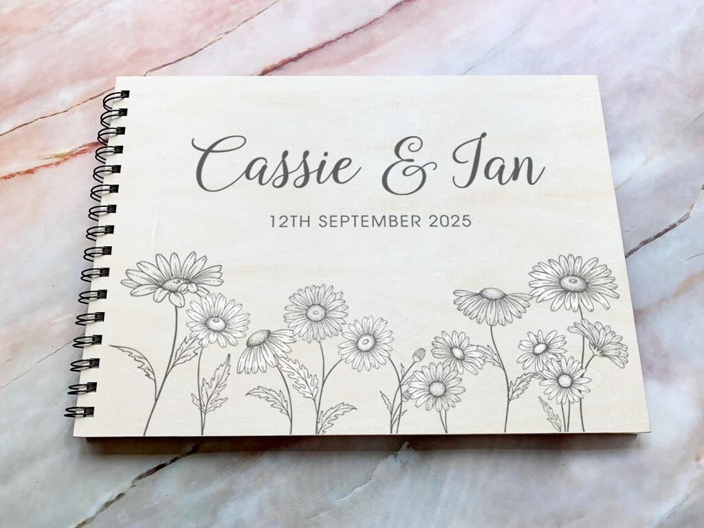 Personalised Wedding Guest Book with Daisies - Resplendent Aurora