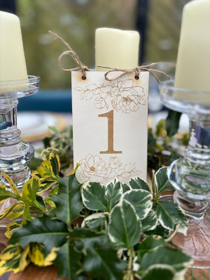 {product_vendor} | Wedding Table Number Signs with Peonies