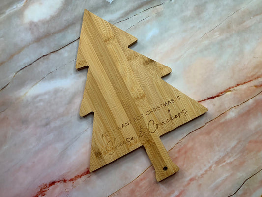 SALE! Ex Display All I Want For Christmas is Cheese & Crackers Xmas Tree Serving Board - Resplendent Aurora