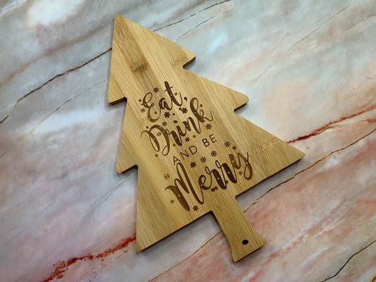 SALE! Ex Display Eat Drink and Be Merry Xmas Tree Serving Board - Resplendent Aurora