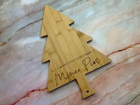 SALE! Ex Display All I Want For Christmas is Mince Pies Xmas Tree Serving Board - Resplendent Aurora