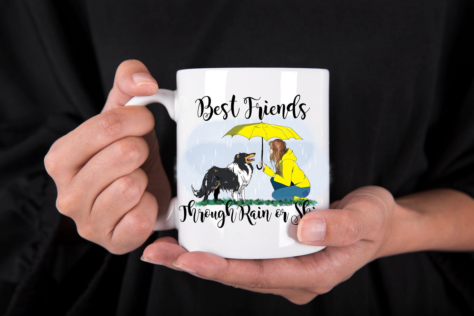 Best Friends Through Rain or Shine Mug, Dog Mug, Collie Mug - Resplendent Aurora