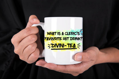 Clerics Favourite Drink, Divini-tea, D&D Cleric Mug, Joke Mug, Pun Mug - Resplendent Aurora