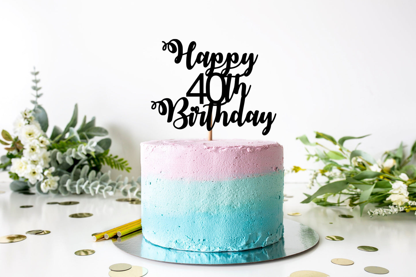 Resplendent Aurora | Happy 40th Birthday Fortieth Forty 40 Age Cake Topper