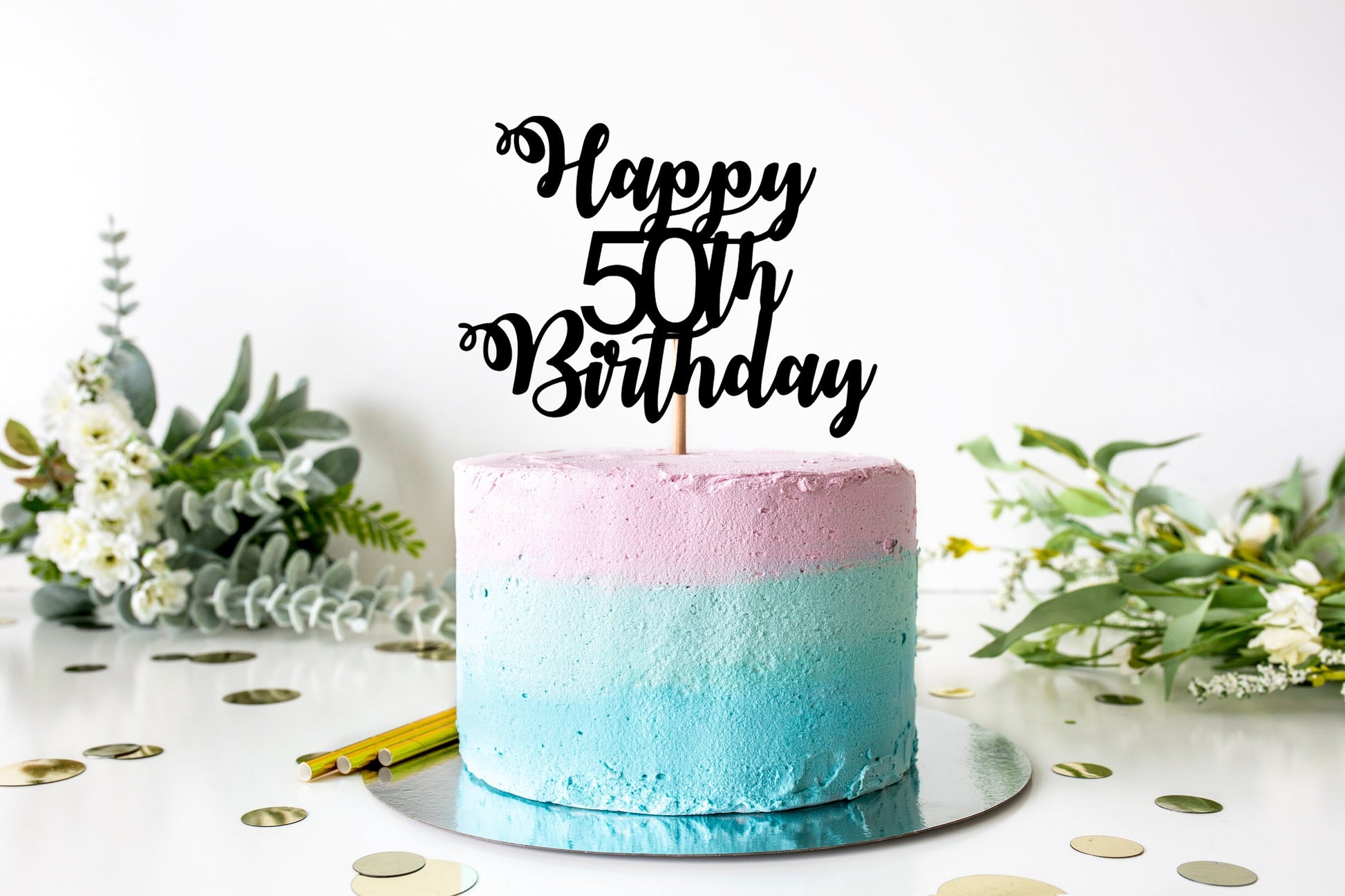 Resplendent Aurora | Happy 50th Birthday Fiftieth Fifty 50 Age Cake Topper