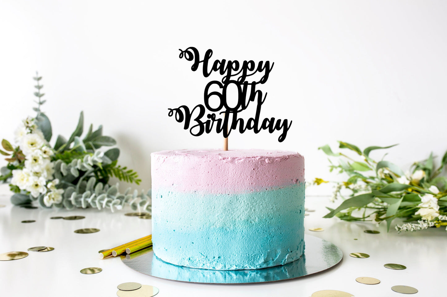 Resplendent Aurora | Happy 60th Birthday Sixtieth Sixty 60 Age Cake Topper