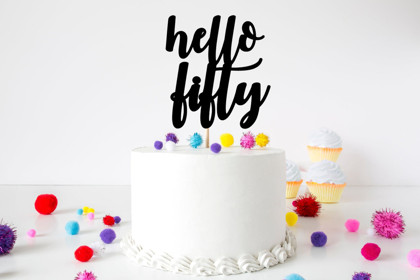 Resplendent Aurora | Hello Fifty Age Fiftieth 50th Birthday Cake Topper