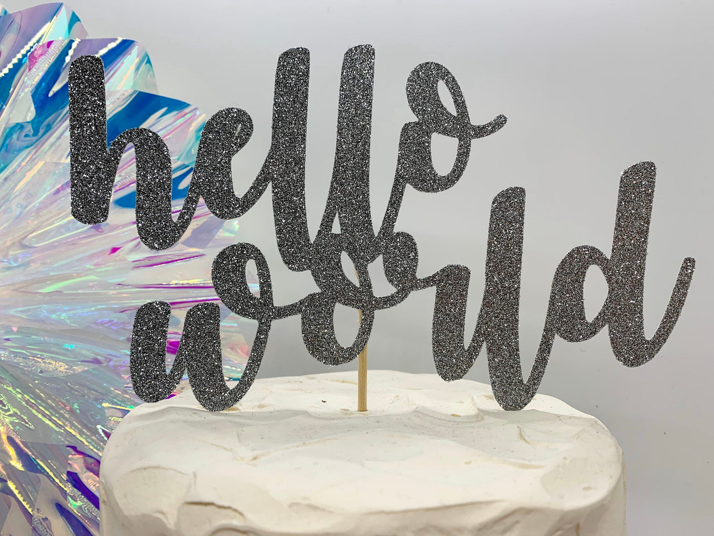 Resplendent Aurora | Hello World baby shower cake topper