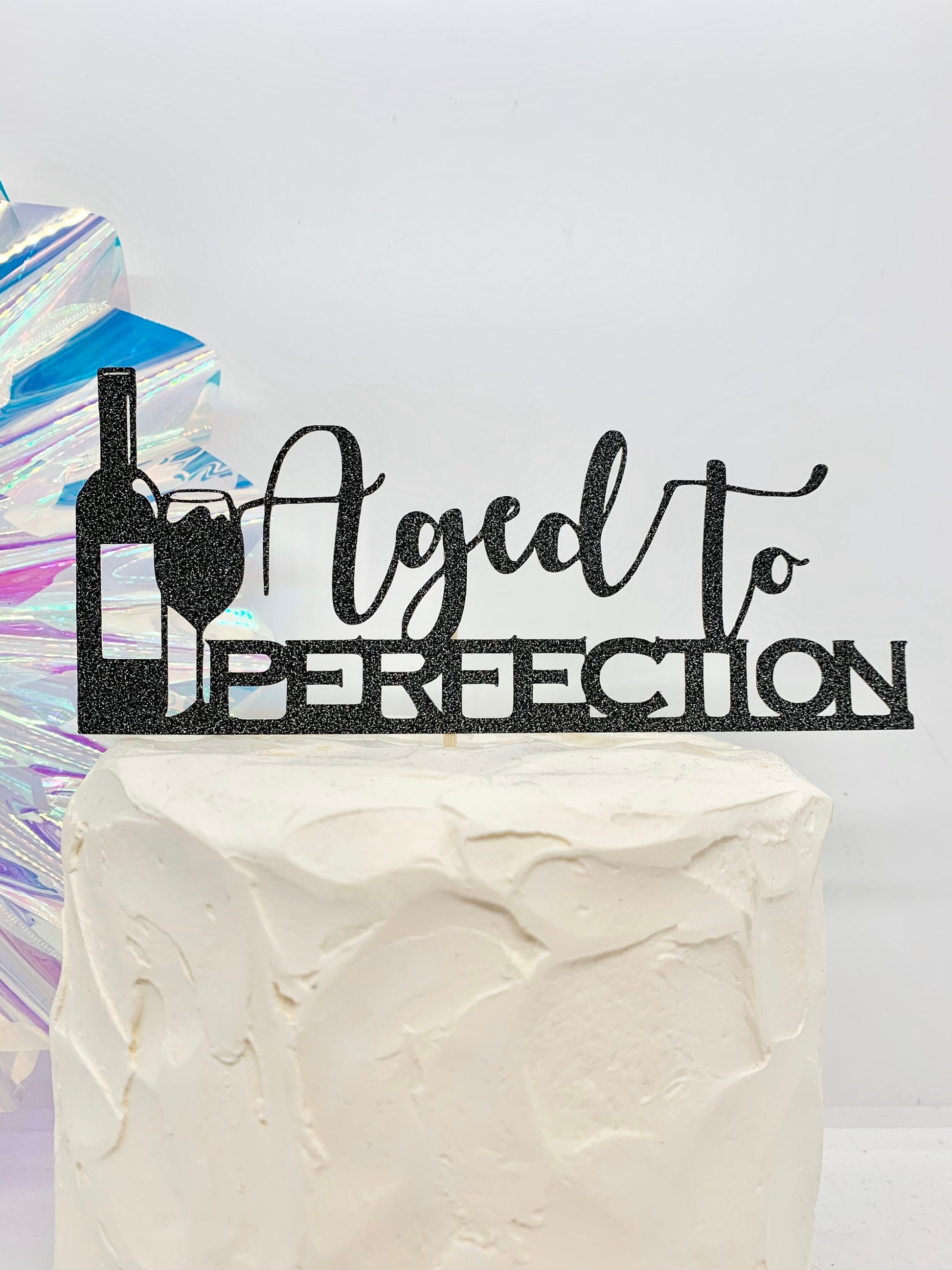 Resplendent Aurora | Digital Aged to Perfection Wine Bottle Birthday Cake Topper