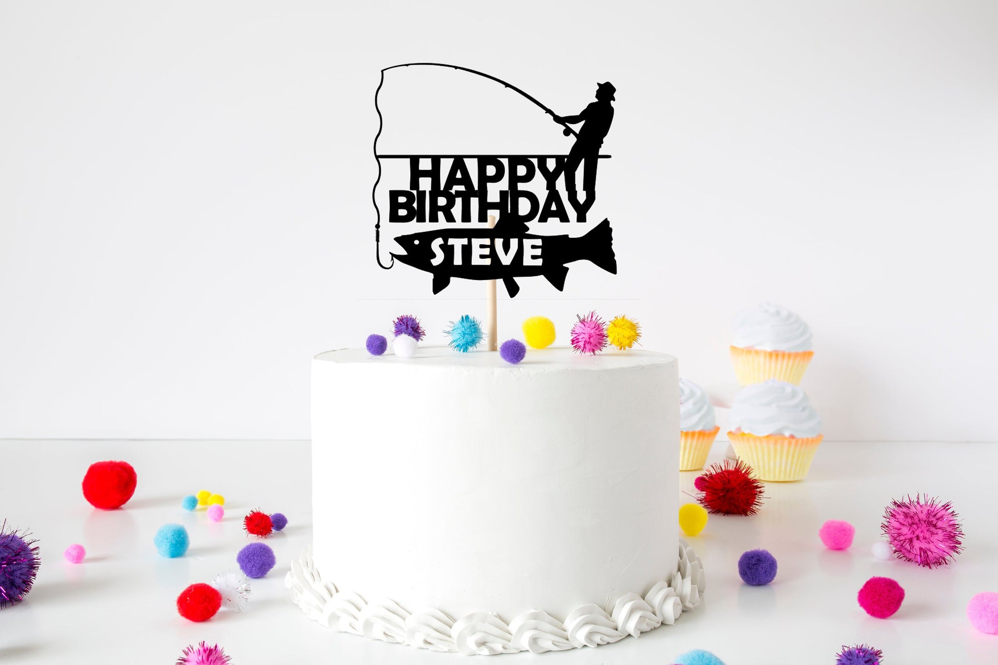 Fishing Happy Birthday cake topper digital cut file suitable for Cricu