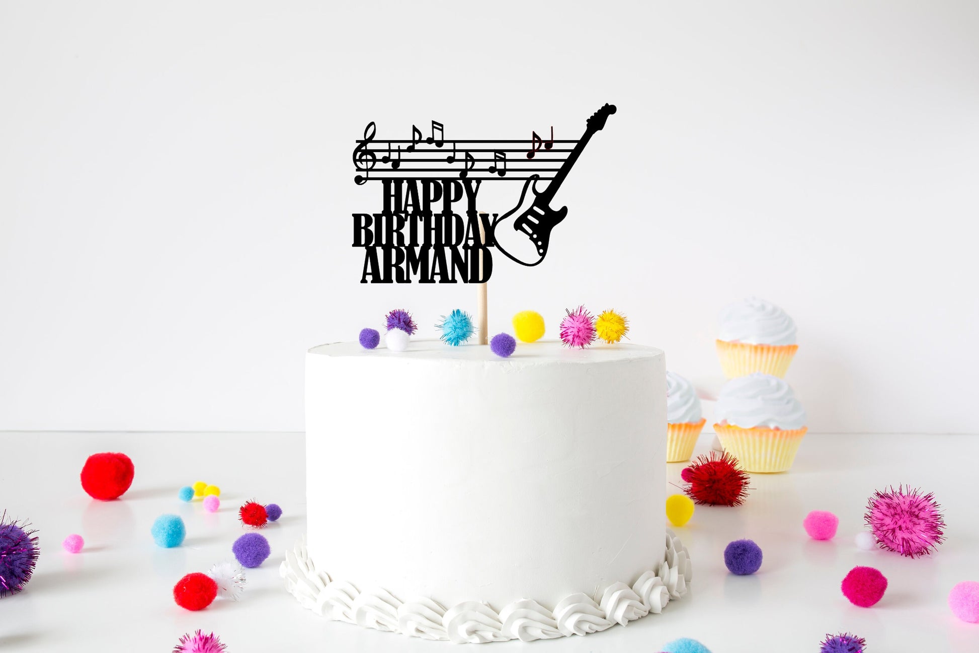 Resplendent Aurora | Personalised Electric Guitar Music Happy Birthday cake topper