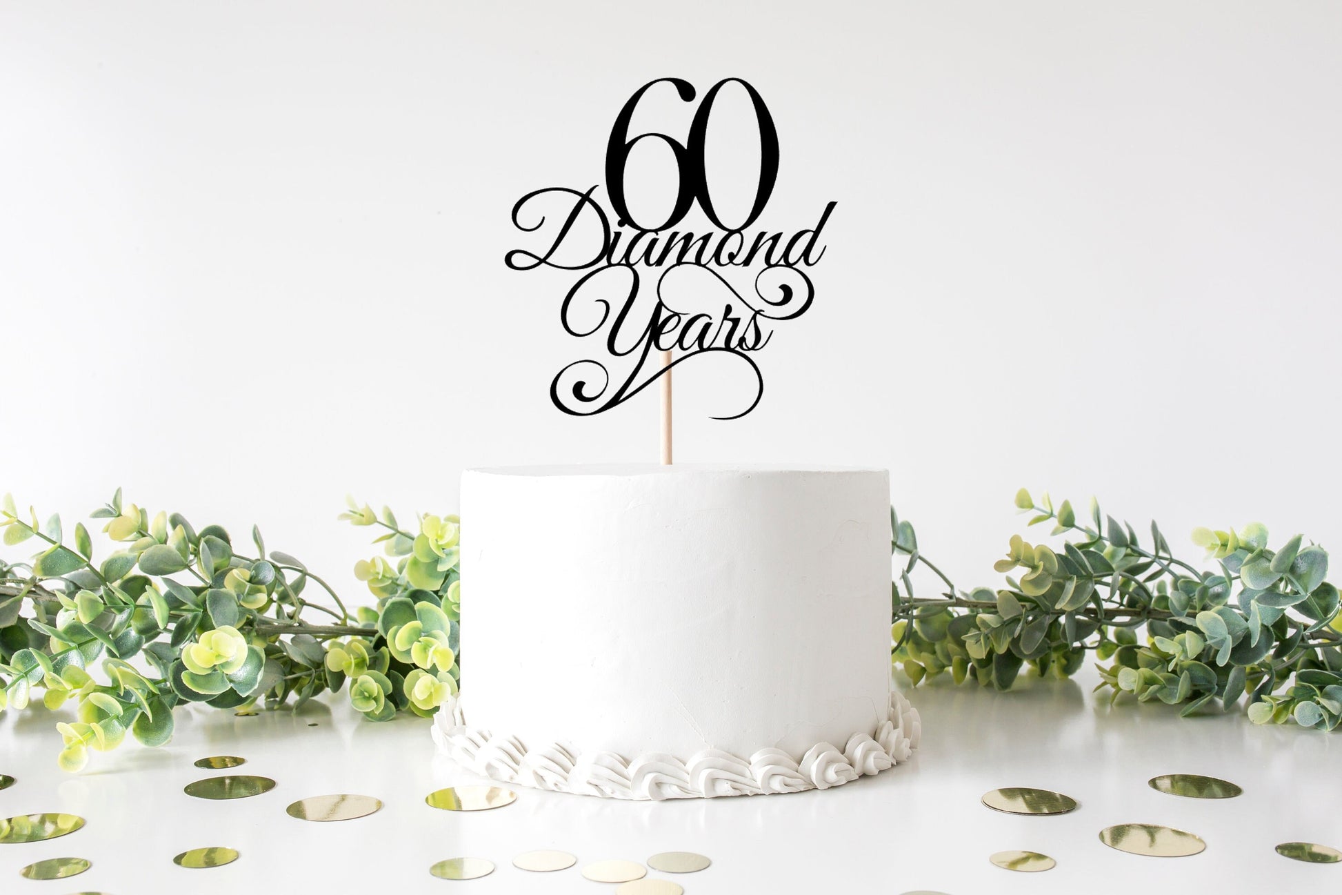 60 Sixty Diamond Years Anniversary cake topper digital cut file suitable for Cricut or Silhouette, svg, jpeg, png, pdf - Resplendent Aurora