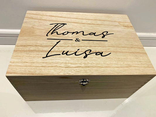 Large Personalised Engraved Wooden Couple Keepsake Memory Box - Resplendent Aurora
