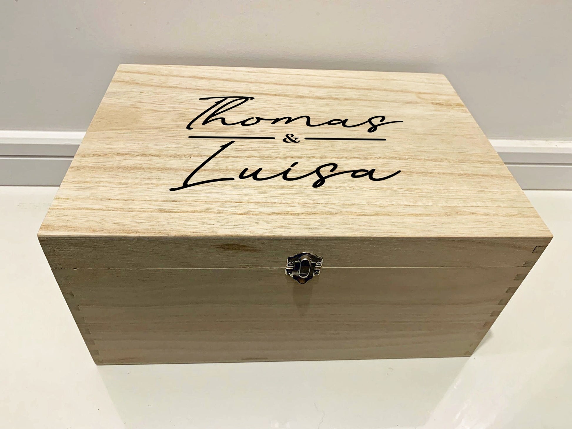 Large Personalised Engraved Wooden Couple Keepsake Memory Box - Resplendent Aurora