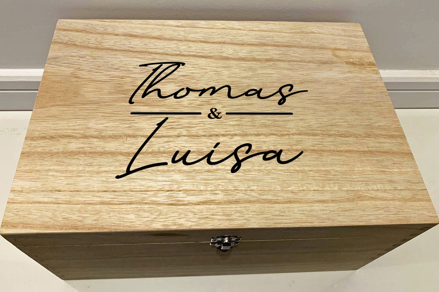 Large Personalised Engraved Wooden Couple Keepsake Memory Box - Resplendent Aurora