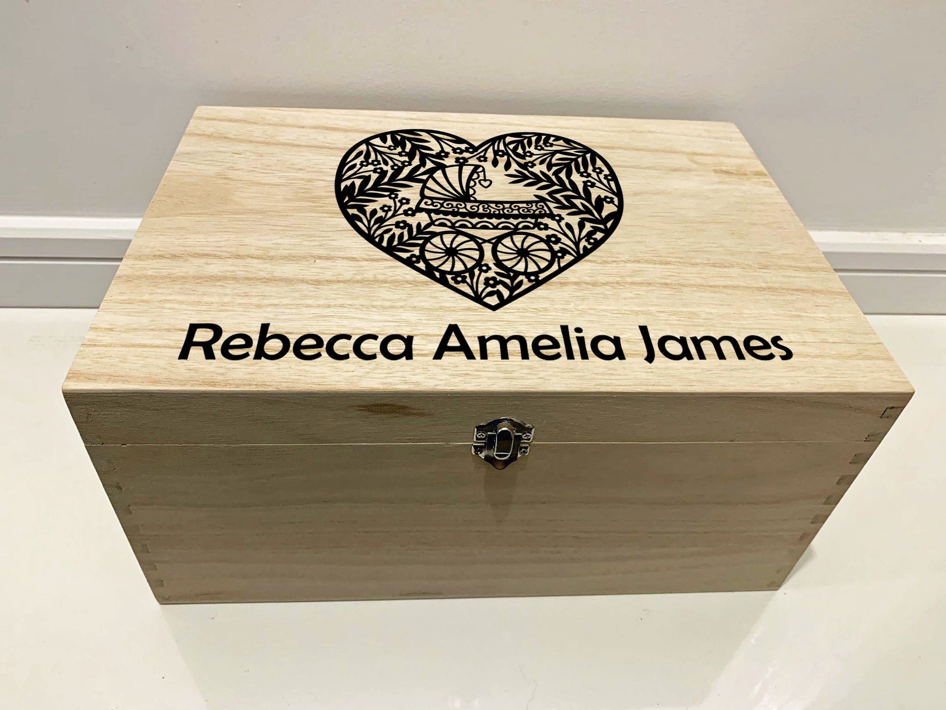 {product_vendor} | Personalised Baby Keepsake Box with Pram and Heart