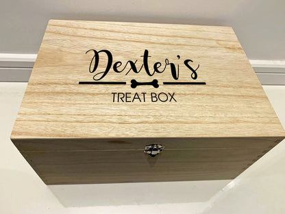 Resplendent Aurora | Large Personalised Engraved Wooden Keepsake Memory Box, Pet Dog Treat, Toy Box with Dog Bone