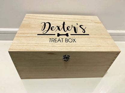 Large Personalised Engraved Wooden Pet Dog Treat Toy Box with Dog Bone - Resplendent Aurora