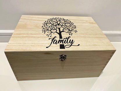 Large Personalised Engraved Wooden Family Tree Keepsake Memory Box - Resplendent Aurora