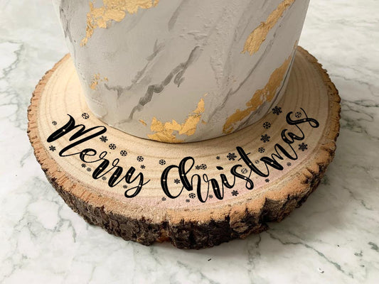 Personalised Engraved Wood Slice, Merry Christmas, Christmas Cake Display Board - Resplendent Aurora