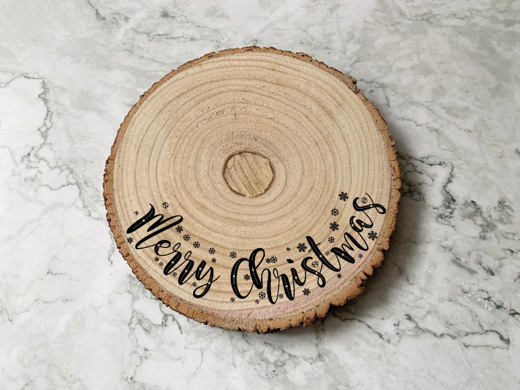Personalised Engraved Wood Slice, Merry Christmas, Christmas Cake Display Board - Resplendent Aurora
