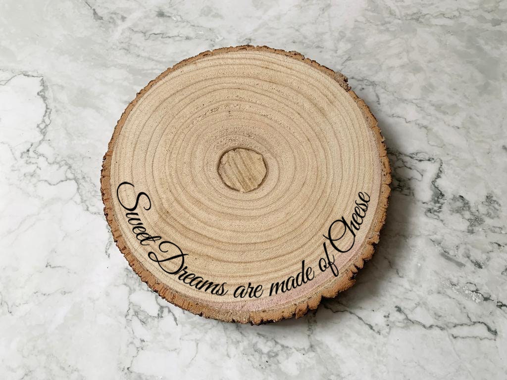 Personalised Engraved Wood Slice, We Belong to Cheddar Cheese Display Board - Resplendent Aurora