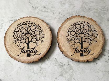 Personalised Engraved Wood Slice, Family Tree Wood Slice - Resplendent Aurora