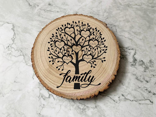 Personalised Engraved Wood Slice, Family Tree Wood Slice - Resplendent Aurora