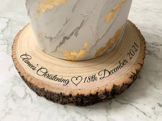 Personalised Engraved Wood Slice, Christening Baptism Cake Display Board - Resplendent Aurora