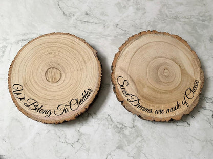 Personalised Engraved Wood Slice, We Belong to Cheddar Cheese Display Board - Resplendent Aurora