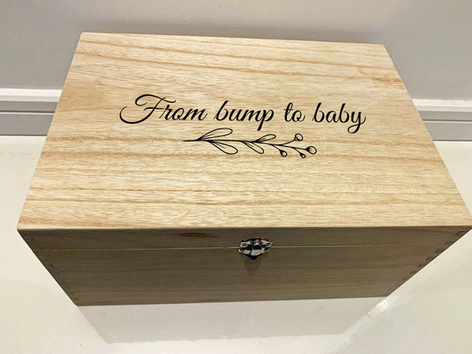Large Personalised Engraved Wooden Keepsake Memory Box, From Bump to Baby, Pregnancy Box - Resplendent Aurora