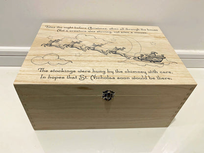 Large Personalised Engraved Wooden Christmas Eve Gift Box, Keepsake Memory Box with Santa's Sleigh, Twas the Night before Christmas - Resplendent Aurora