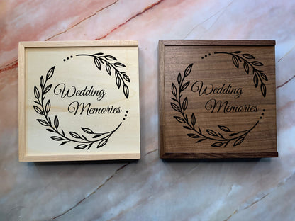 Resplendent Aurora | Personalised Wedding Memories Flash Drive USB Stick With Large Wooden Box in Maple or Walnut, 4GB, 8GB, 16GB, 32GB, 64GB