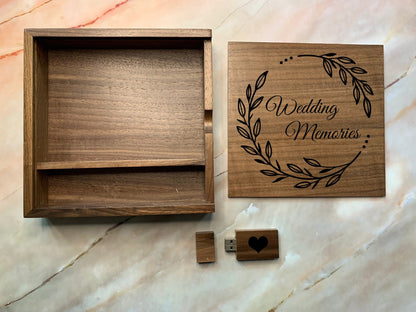 Resplendent Aurora | Personalised Wedding Memories Flash Drive USB Stick With Large Wooden Box in Maple or Walnut, 4GB, 8GB, 16GB, 32GB, 64GB