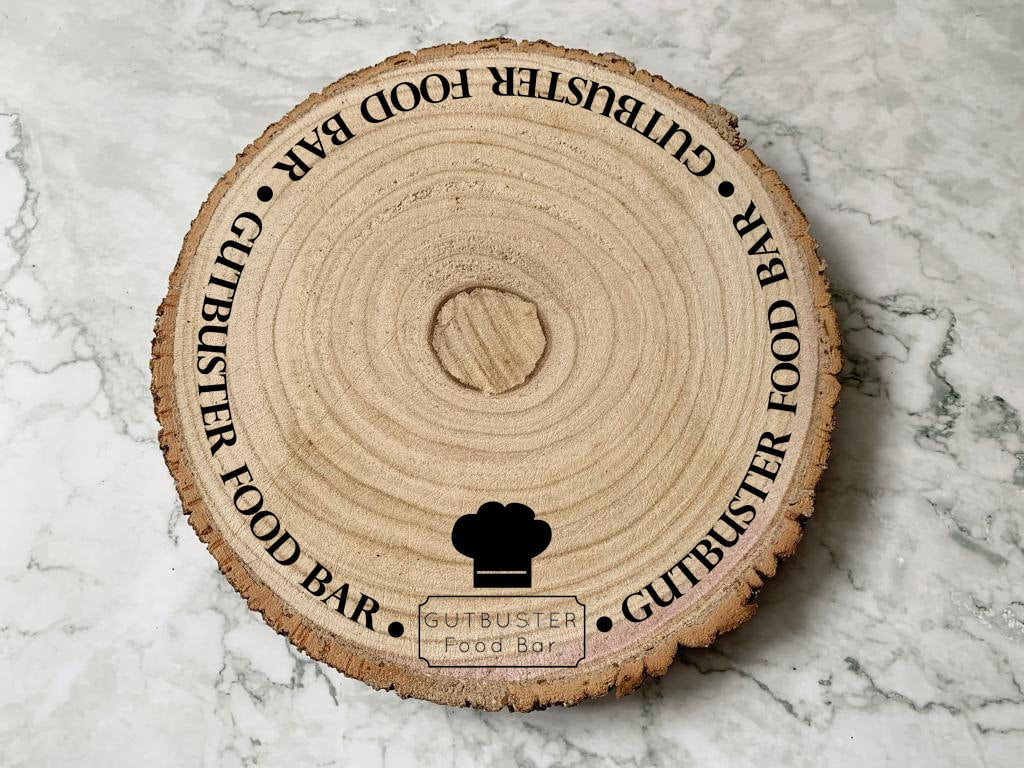Personalised Engraved Wood Slice, Corporate Logo Business Cake Food Display Board - Resplendent Aurora