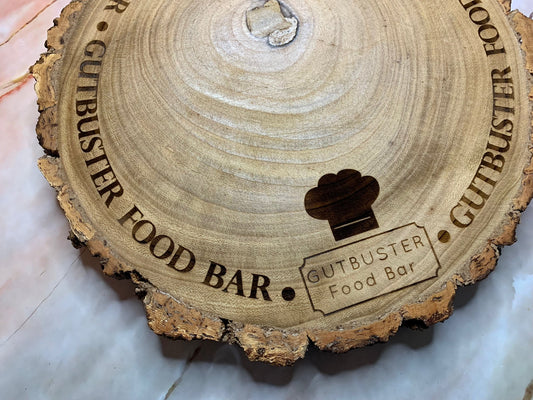 Personalised Engraved Wood Slice, Corporate Logo Business Cake Food Display Board - Resplendent Aurora