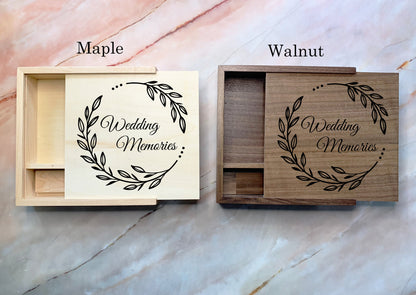 Resplendent Aurora | Personalised Wedding Memories Flash Drive USB Stick With Large Wooden Box in Maple or Walnut, 4GB, 8GB, 16GB, 32GB, 64GB