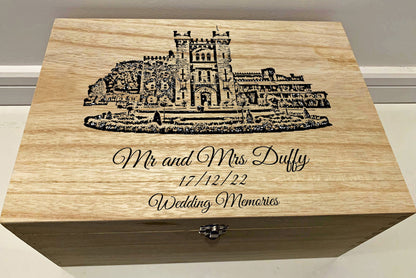 Large Personalised Engraved Wooden Wedding Keepsake Memory Box with Wedding Venue - Resplendent Aurora