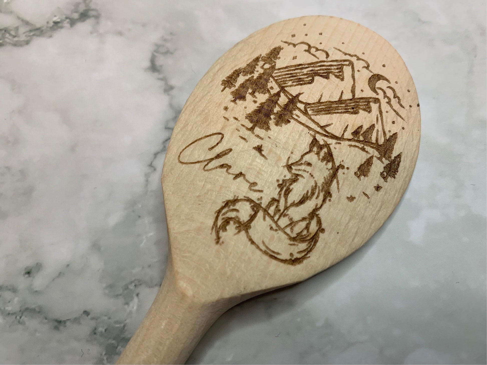 Resplendent Aurora | Personalised Engraved 30cm 12inch Wooden Spoon with Illustrated Fox and Mountains