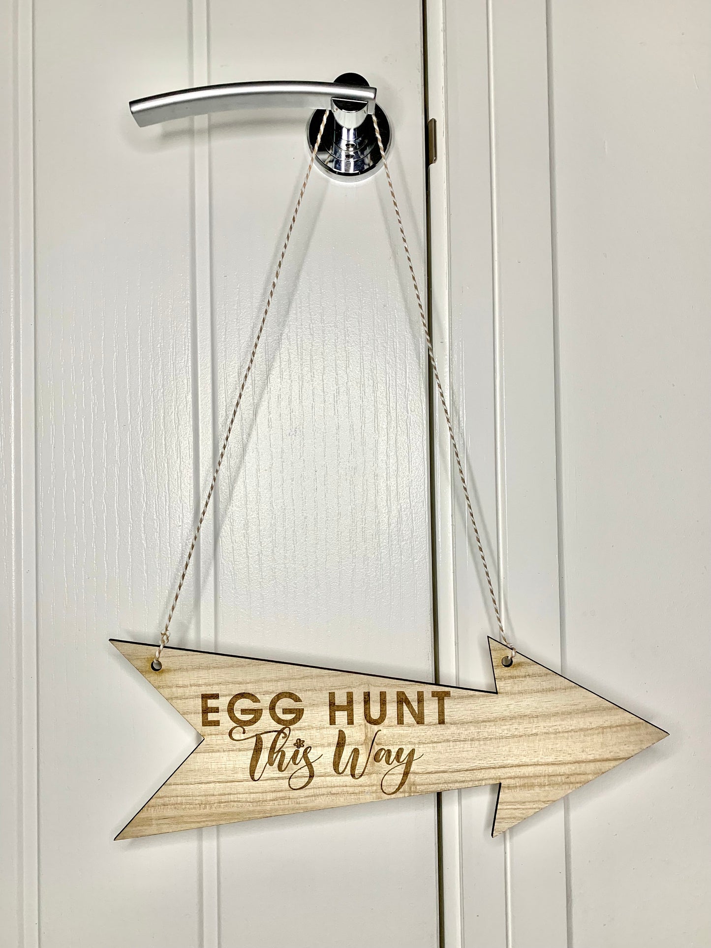 Personalised Engraved Wooden Easter Egg Hunt Arrow Sign - Resplendent Aurora